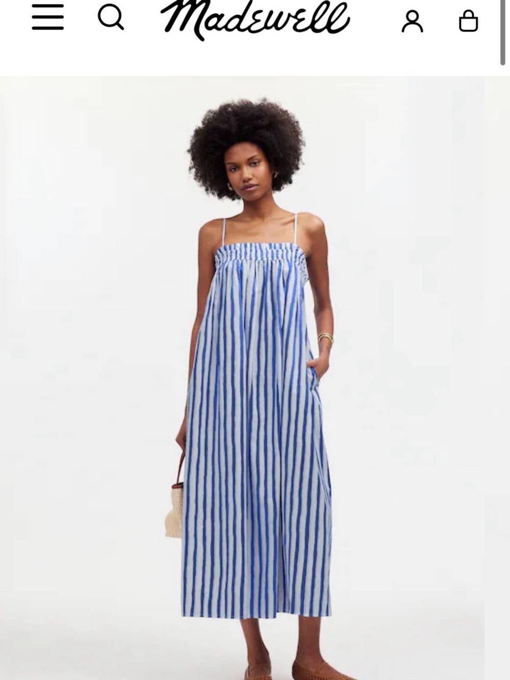 Madewell Ruffle A-Line Midi Dress in Stripe Poplin